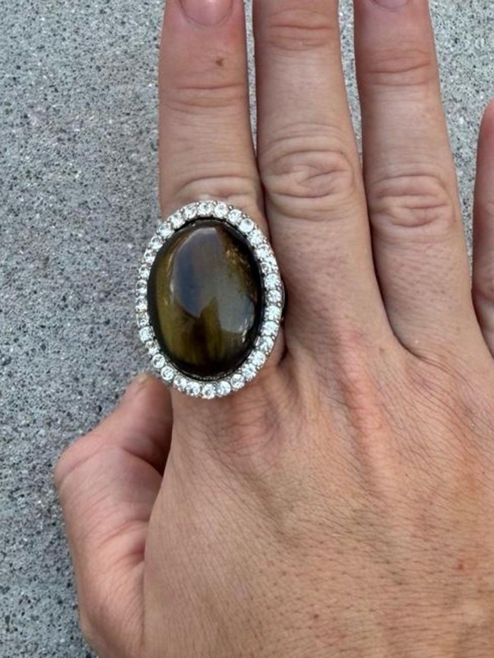 Vintage Tiger Eye Adjustable Ring Oval Boho Gold Tone Costume Jewelry
